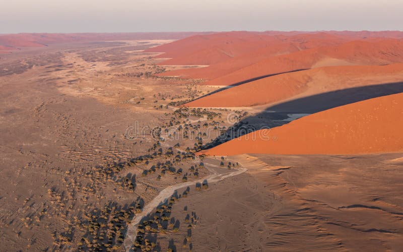 沙丘的鸟瞰图在Sossusvlei，纳米比亚的