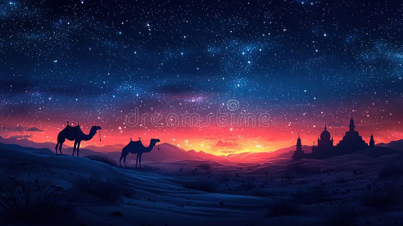 沙漠之夜 皇族释放例证
