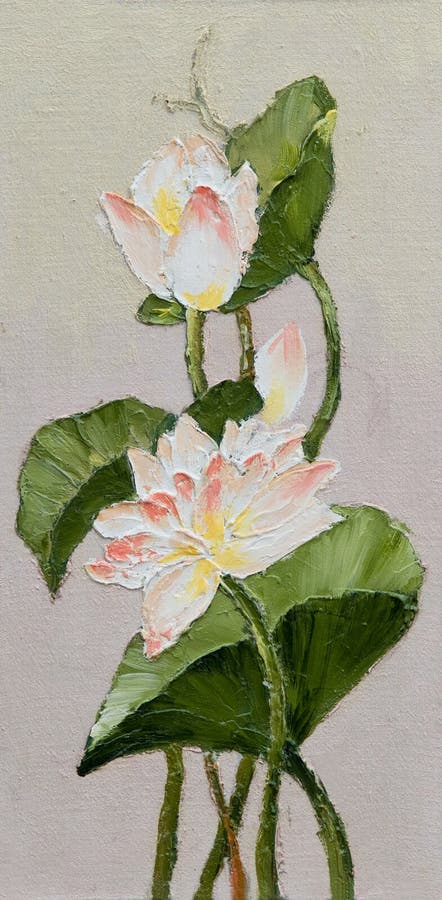 油画-莲花，抽象图画库存例证. 插画包括有花瓣, 纸张, 紫色, 季节