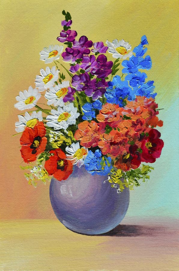 油画- 静物，一束鲜花库存例证. 插画包括有雏菊, beauvoir, 庭院, 花束