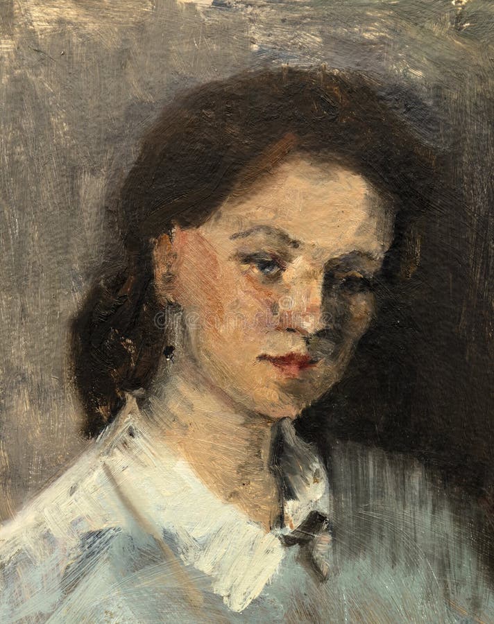 彩色油画肖像画. 漂亮女孩的抽象画. 油画概念特写库存照片. 图片包括有