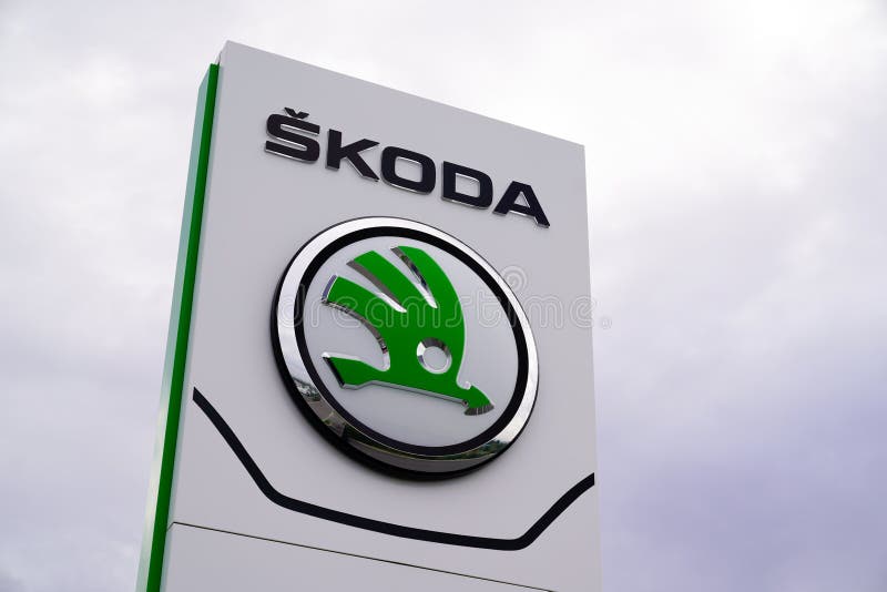 Bordeaux , Aquitaine / France - 10 30 2019 : Skoda dealership sign shop logo front of store showroom Czech automobile manufacturer Volkswagen Group. Bordeaux , Aquitaine / France - 10 30 2019 : Skoda dealership sign shop logo front of store showroom Czech automobile manufacturer Volkswagen Group