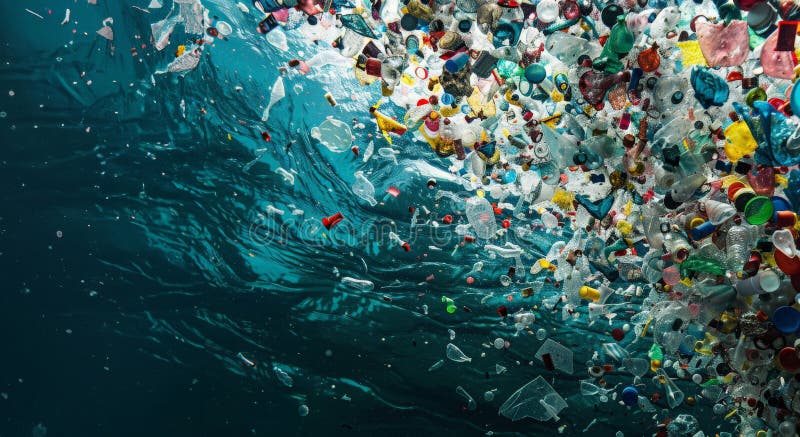 洋中漂浮塑料碎片对水下污染 皇族释放例证