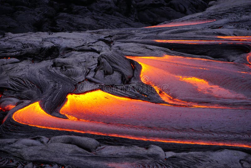夏威夷大岛上的流动熔岩 免版税库存图片