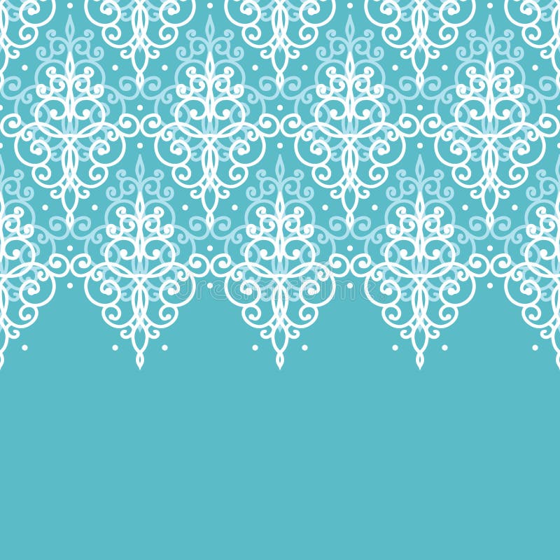 Vector light blue swirls damask horizontal seamless pattern background. Vector light blue swirls damask horizontal seamless pattern background