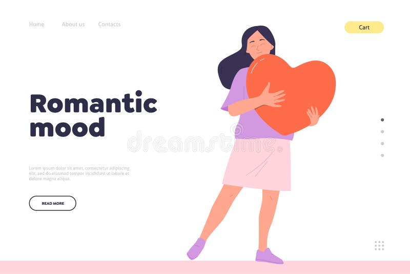 浪漫情调登陆页设计模板快乐年轻女性拥抱心 向量例证