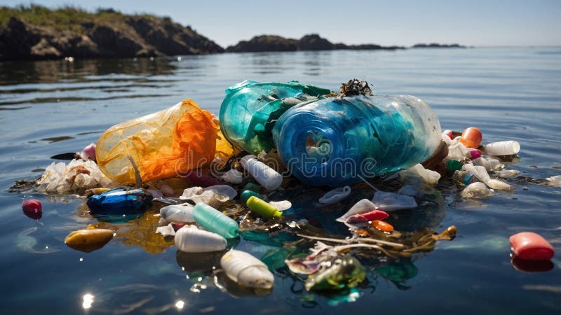 浮着的塑料碎片对海洋的污染 皇族释放例证
