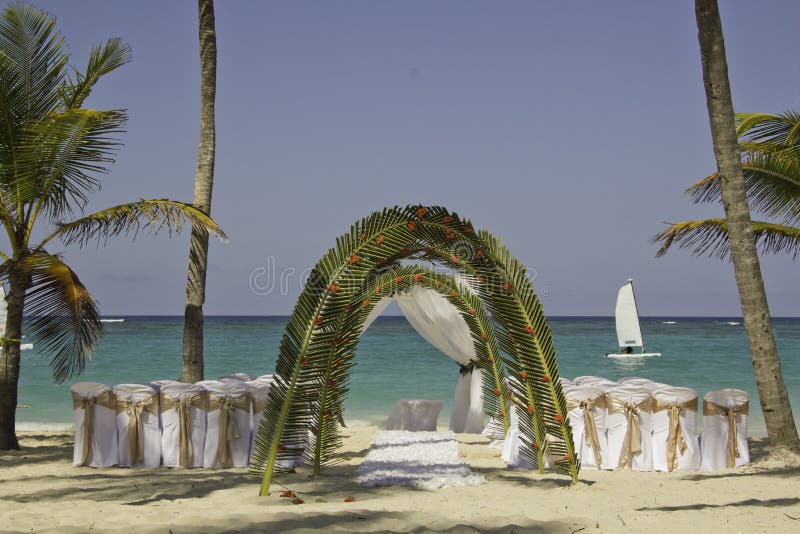 Beautiful tropical beach wedding scene. Beautiful tropical beach wedding scene