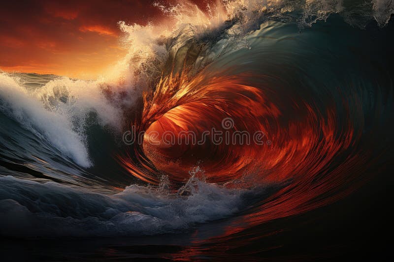 海啸巨浪在海洋中汹涌澎湃的威力 免版税图库摄影