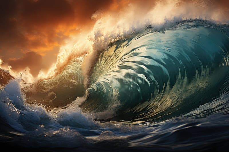 海啸巨浪在海洋中汹涌澎湃的威力 免版税库存图片