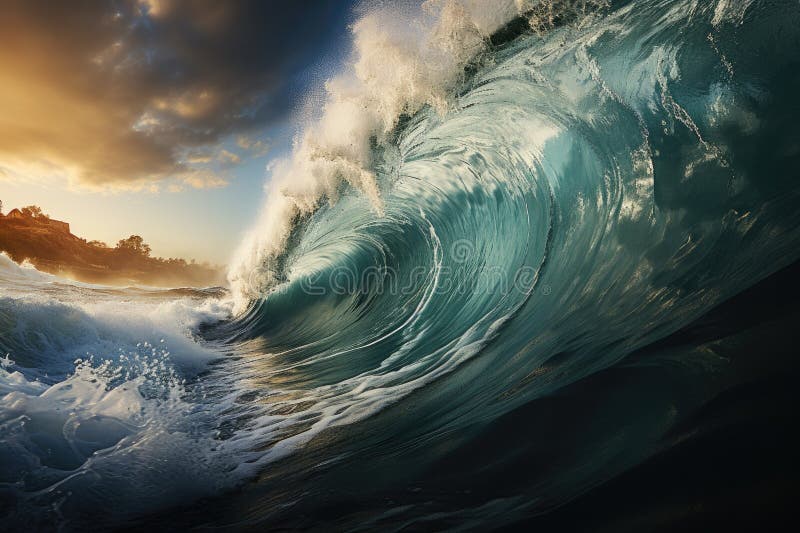 海啸巨浪在海洋中汹涌澎湃的威力 免版税库存照片