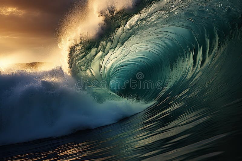 海啸巨浪在海洋中汹涌澎湃的威力 免版税库存图片