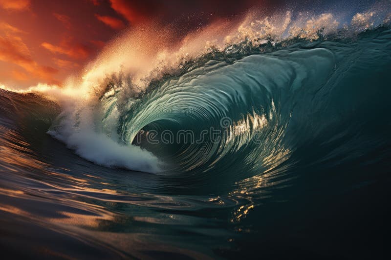 海啸巨浪在海洋中汹涌澎湃的威力 免版税库存图片