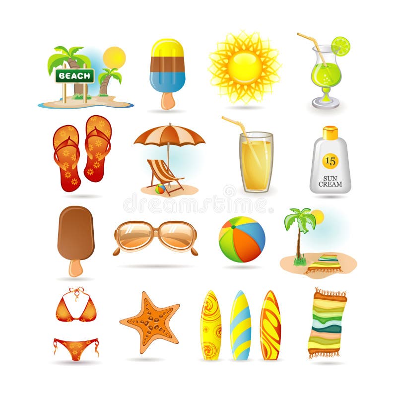 Illustration of beach icon set. Illustration of beach icon set