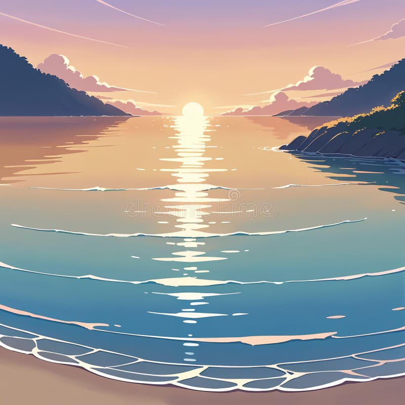 海边宁静日落的图解 向量例证
