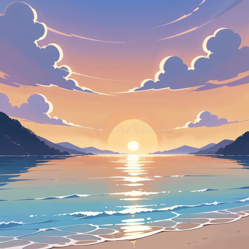 海边宁静日落的图解 向量例证