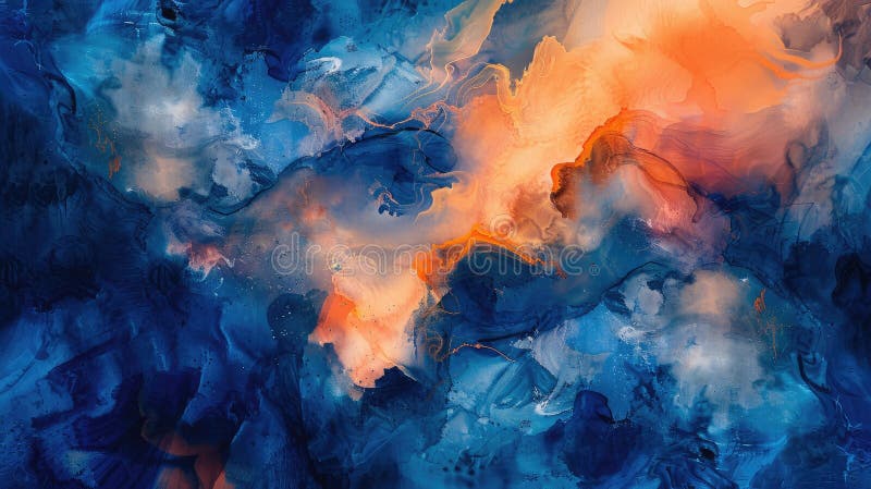 深夜的忧郁与浓郁的橙子混在一起，在宇宙中，抽象的水彩呈爆炸式增长 皇族释放例证