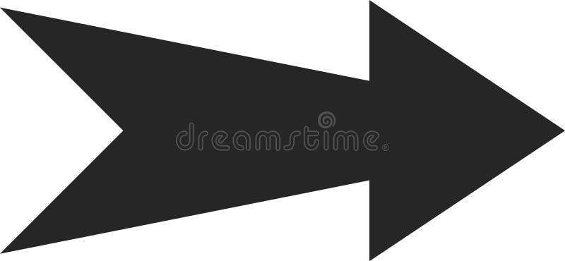 深灰色箭头的简单平面设计，指向右侧，带有切口尾巴，与干净的白色隔开 库存例证