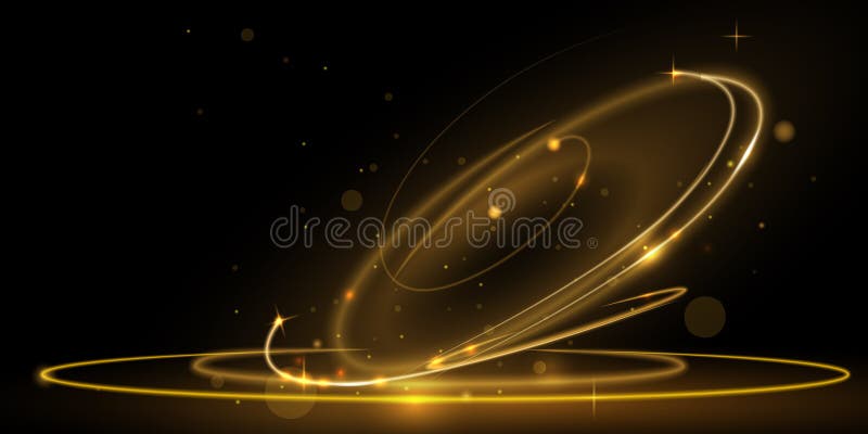 深黑色背景上具有金波线辉氖光效应的矢量插图元 皇族释放例证