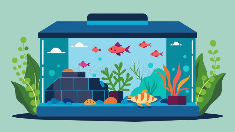 A temperaturecontrolled aquarium with a variety of plants and hiding spots to create a peaceful and stimulating environment for your fish.. Vector illustration AI generated. A temperaturecontrolled aquarium with a variety of plants and hiding spots to create a peaceful and stimulating environment for your fish.. Vector illustration AI generated