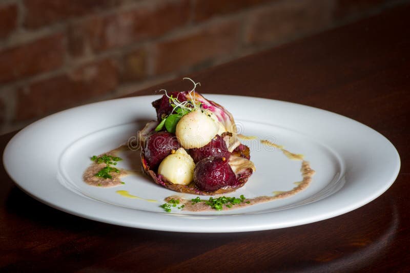 Warm salad of celery and beetroot, baked with nuts vinaigreta. Warm salad of celery and beetroot, baked with nuts vinaigreta