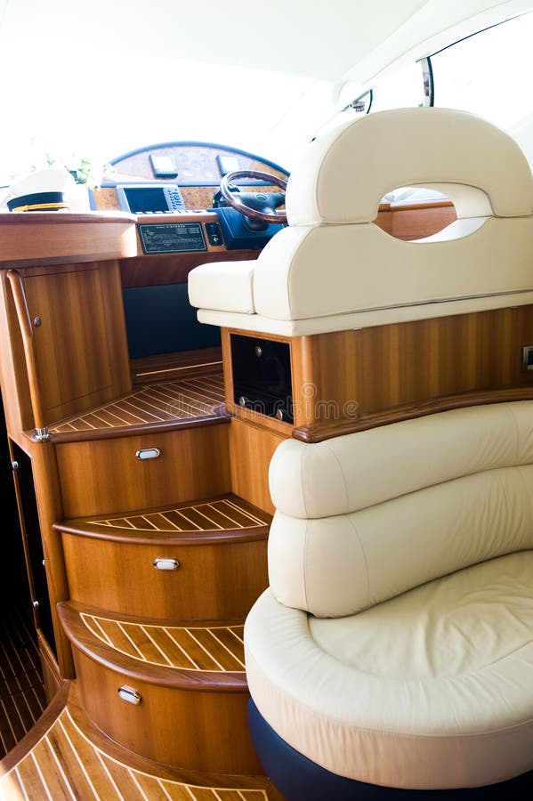 Interior steering wheel area in a luxury yacht. Interior steering wheel area in a luxury yacht