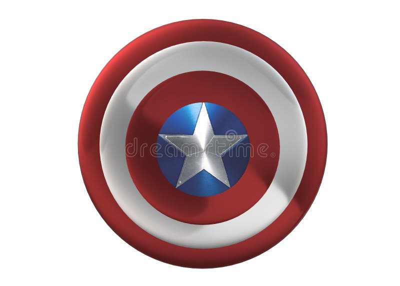 A computer generated illustration image of the front view of the shield of Marvel comic character Captain America against a white backdrop. A computer generated illustration image of the front view of the shield of Marvel comic character Captain America against a white backdrop.