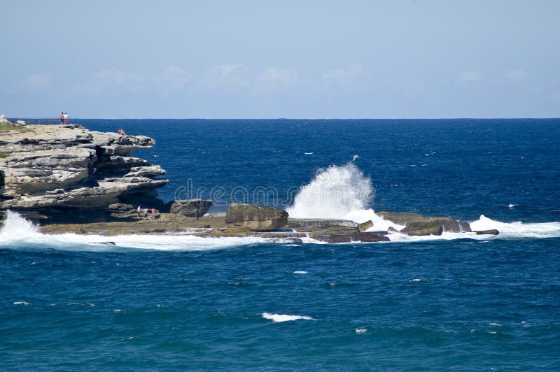 澳洲失败在岩石通知附近的海滩bondi 库存照片