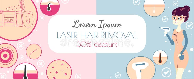 Laser hair removal or photoepilation. Template of a banner for advertising of a salon of a laser cosmetology. IPL beauty procedure. Vector. Laser hair removal or photoepilation. Template of a banner for advertising of a salon of a laser cosmetology. IPL beauty procedure. Vector