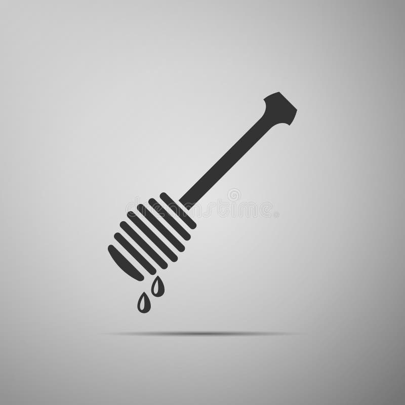 Honey dipper stick with dripping honey icon isolated on grey background. Honey ladle. Flat design. Vector Illustration. Honey dipper stick with dripping honey icon isolated on grey background. Honey ladle. Flat design. Vector Illustration