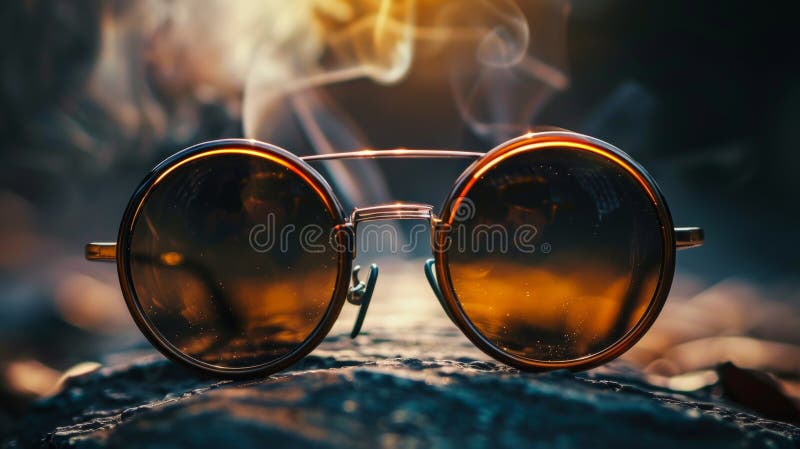 烟熏背景的复古圆墨镜 免版税库存图片