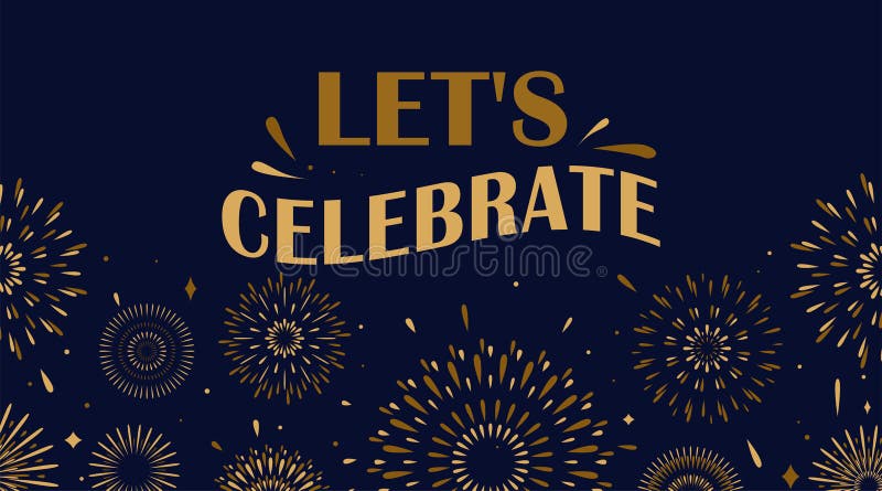 烟花矢量图背景. 用简单的金色焰火在夜空发出文字的庆祝图案 皇族释放例证