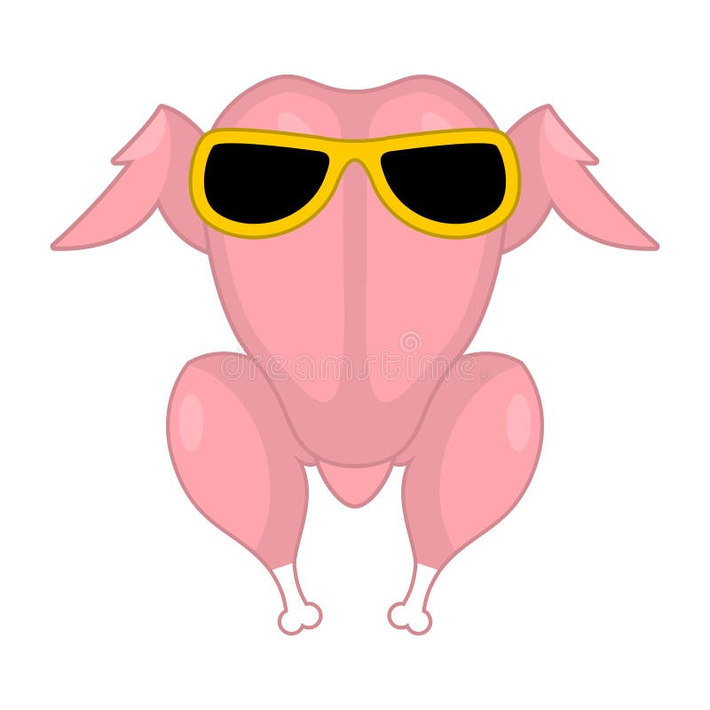 Raw turkey glasses for grilling. Fresh chicken carcass. fowl in sunglasses. Raw turkey glasses for grilling. Fresh chicken carcass. fowl in sunglasses