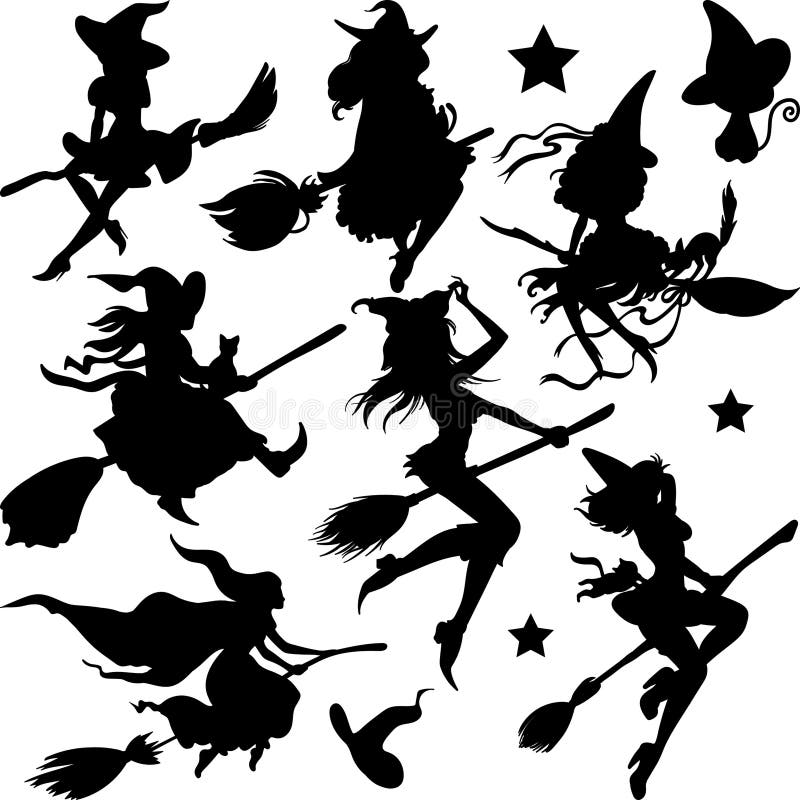 Collection of halloween silhouettes character., witch for halloween decorations, silhouettes, sketch, sticker. Hand drawn vector illustration - Vector. Collection of halloween silhouettes character., witch for halloween decorations, silhouettes, sketch, sticker. Hand drawn vector illustration - Vector