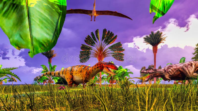 Prehistoric landscape with big dinosaur. Prehistoric landscape with big dinosaur