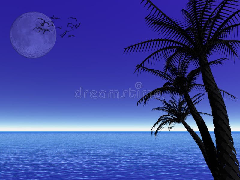 Colorful background, illustration of a tropical ocean night with moon.Vacation, holiday, travel concept. Colorful background, illustration of a tropical ocean night with moon.Vacation, holiday, travel concept.