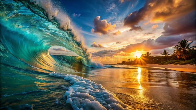 热带浪在碧绿的金海上惊艳地逃往天堂 皇族释放例证