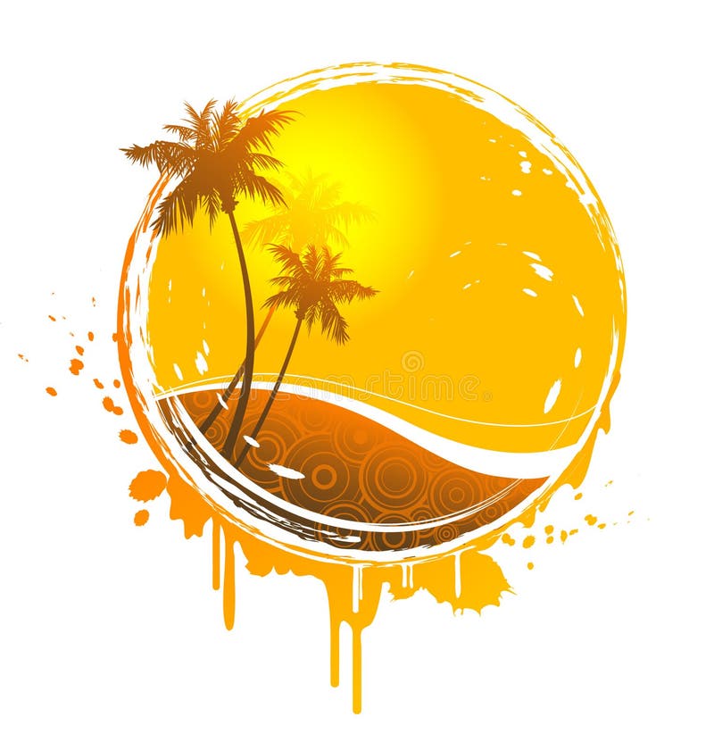 Retro tropical sun-splash emblem with palmtrees and abstract pattern. Retro tropical sun-splash emblem with palmtrees and abstract pattern