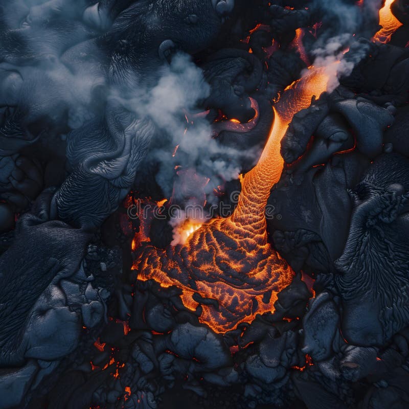 Close-up aerial shot of vibrant molten lava with smoke against a dark backdrop AI generated. Close-up aerial shot of vibrant molten lava with smoke against a dark backdrop AI generated