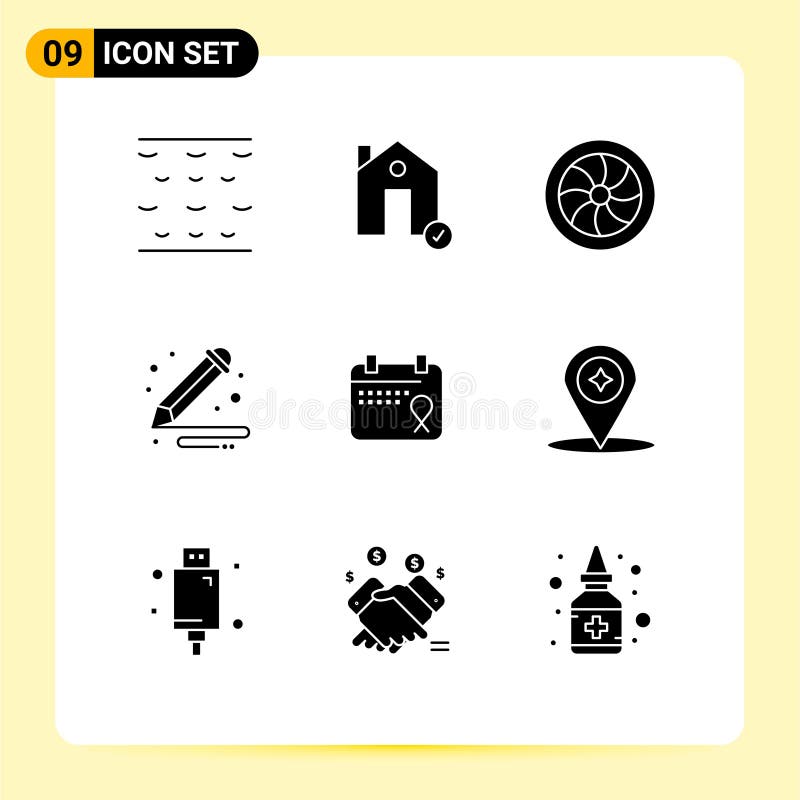 爱、铅笔、汽车、油漆、艺术的9个线条符号和符号的股票矢量图标包 库存例证