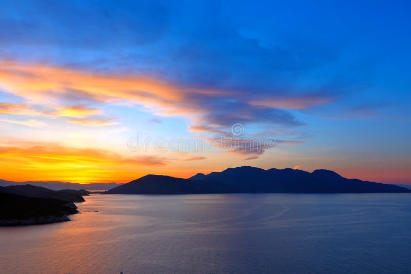 爱琴海美丽在海运日落