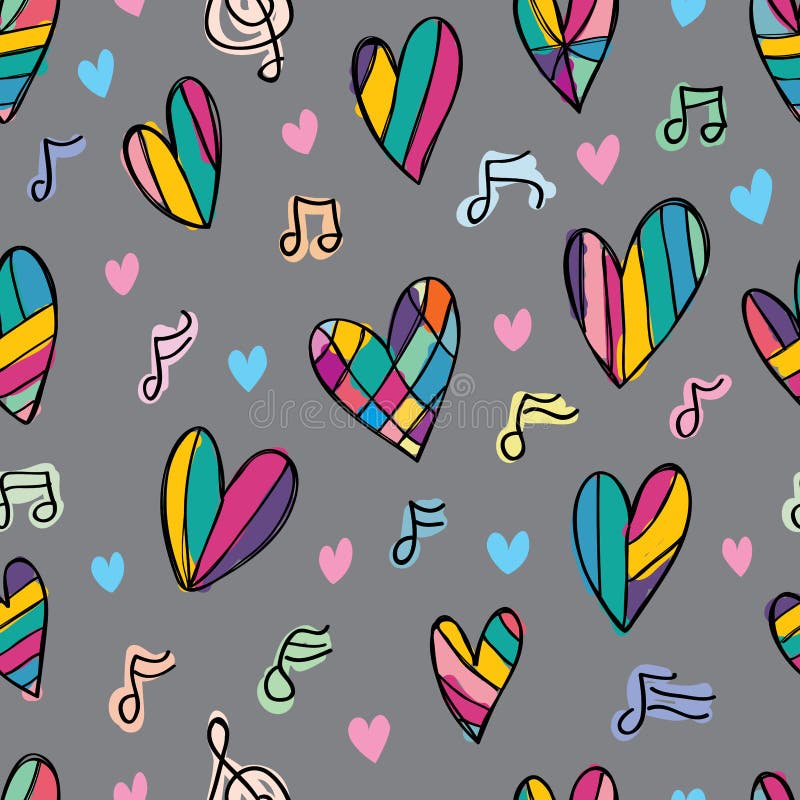 This illustration is design and free drawing love with music note colorful in seamless pattern on grey color background. This illustration is design and free drawing love with music note colorful in seamless pattern on grey color background.