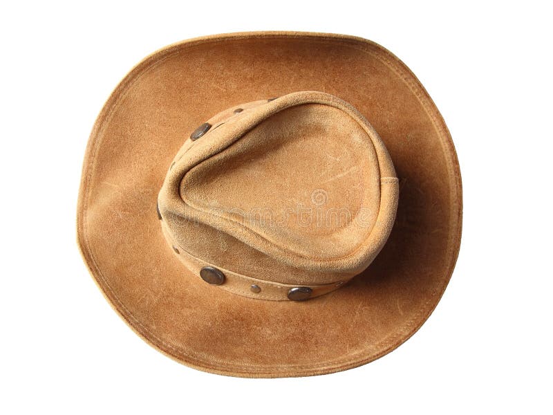 Top view of beige cowboy hat, decorated of coins isolated on a white background. Top view of beige cowboy hat, decorated of coins isolated on a white background