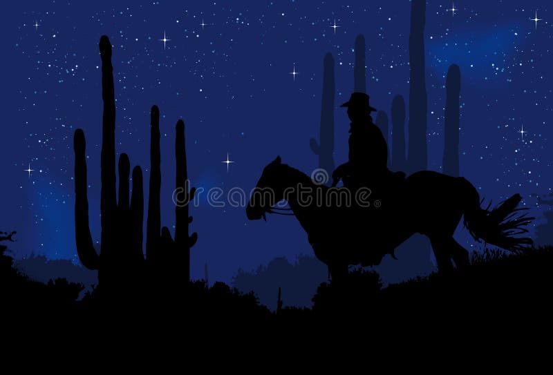 Cowboy in the night vector illustration. Cowboy in the night vector illustration