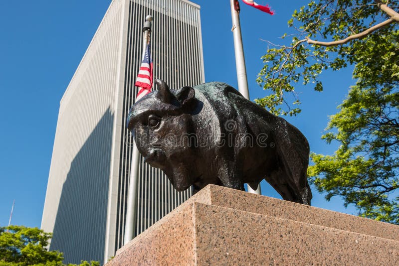 Statue of a Buffalo in front of the One M&T Plaza building in Buffalo, New York. Statue of a Buffalo in front of the One M&T Plaza building in Buffalo, New York.