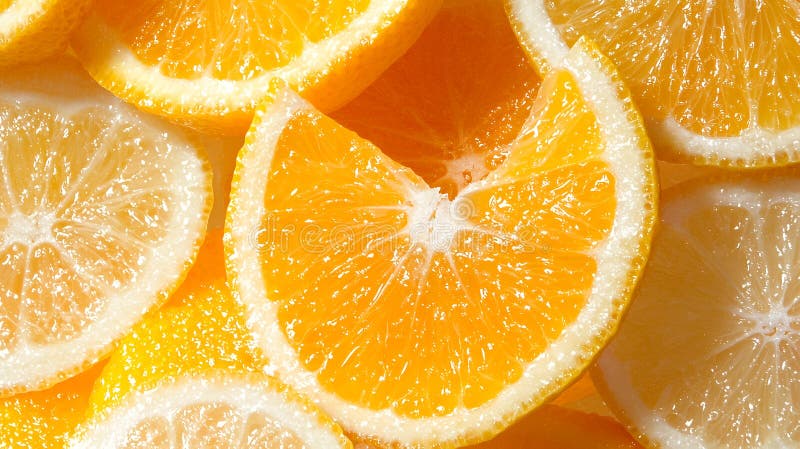 柑橘切片特写：鲜艳的橙子和柠檬 库存例证