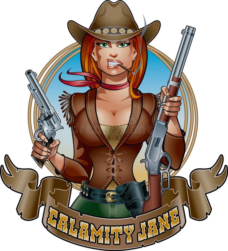 Editable and 100 % scaleable vector illustration of wild west cowboy gunslinger holding two guns. Editable and 100 % scaleable vector illustration of wild west cowboy gunslinger holding two guns