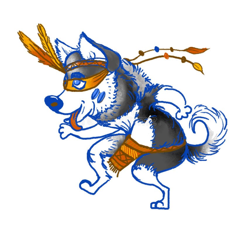 狗爱斯基摩 多壳的shamansky舞蹈 新年2018年例证 狗的贺卡 家养的宠物 象查找的画笔活性炭被画的现有量例证以图例解释者做柔和的淡色彩对传统 向量例证