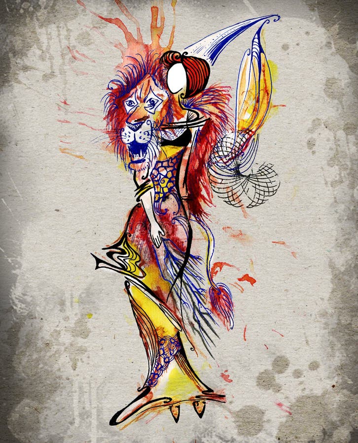 狮子座星座女孩水彩画 向量例证