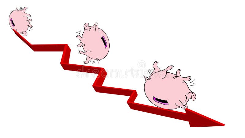 猪存钱罐在日程表滚动下来 金融危机的想法